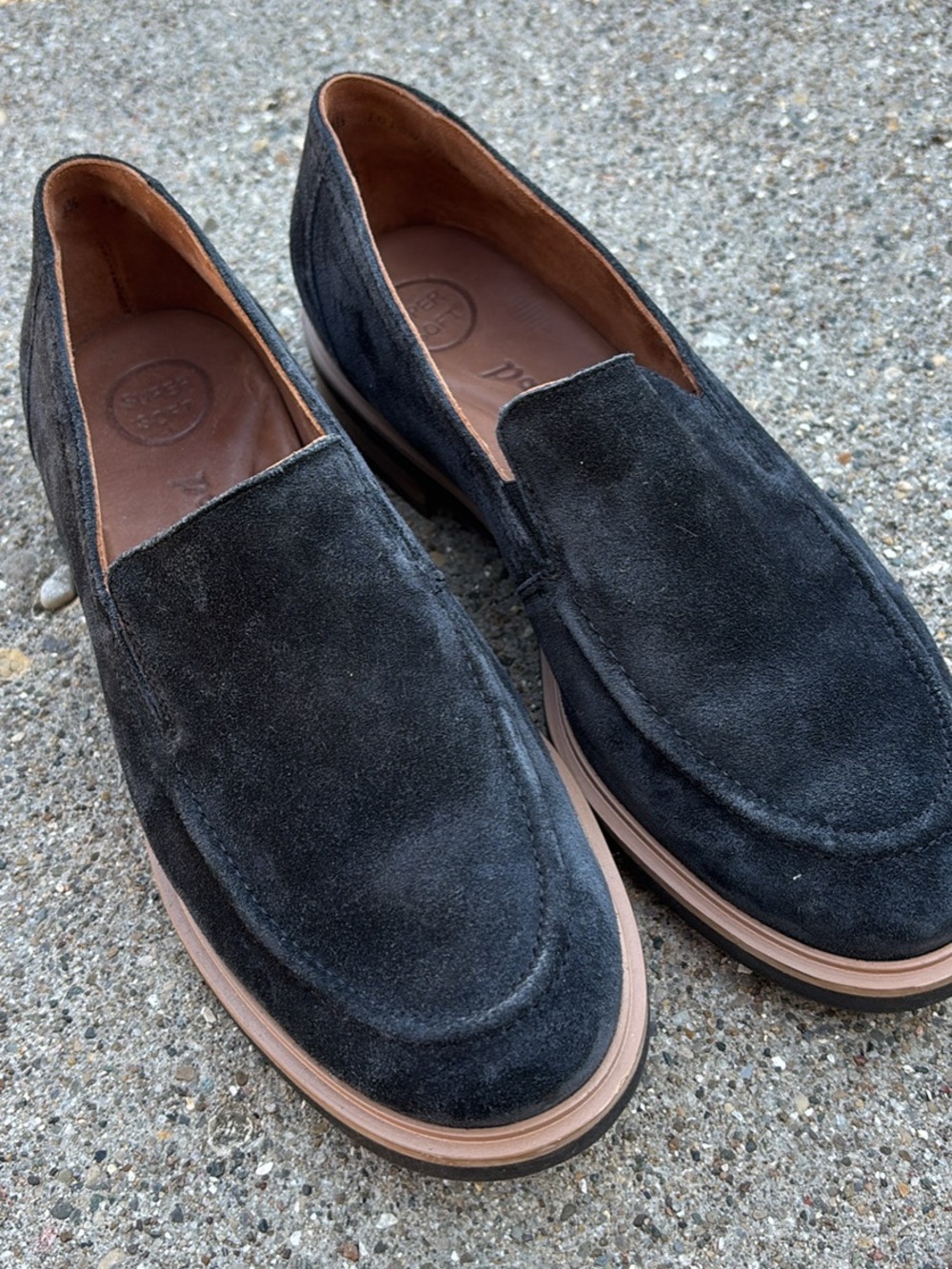 Paul Green Black Suede Slip-On Loafers with Tan Midsole